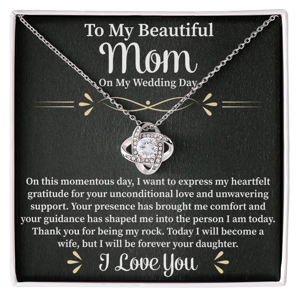To My Beautiful Mom Love Knot Necklace – Mother Gift Necklace with Message Card – Meaningful Birthday or Christmas Gift for Mom
