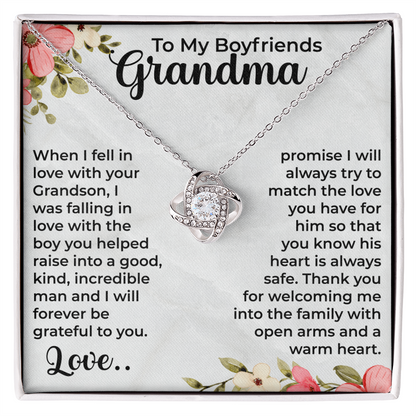 To My Boyfriend's Grandma Love Knot Necklace, Mothers day Gift Ideas for Boyfriend's Grandmother, Gifts for Boyfriend's Grandma, Grandparents Day, Thank You Gift
