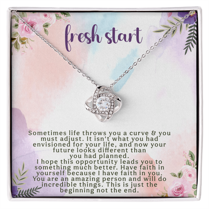 Fresh Start Love Knot Necklace – New Beginning Gift – Encouragement Jewelry with Inspirational Message Card