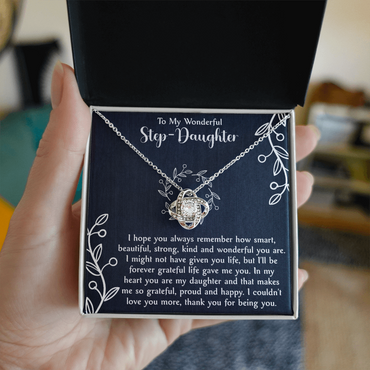 Love Knot Necklace for Step Daughter – Bonus Daughter Gift from Stepmom or Stepfather – Elegant Stepdaughter Jewelry with Message Card