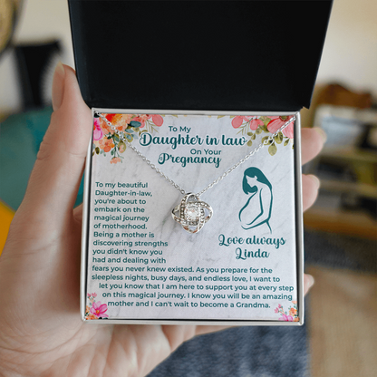 Pregnant Daughter-in-Law Love Knot Necklace - Message Card to Expecting Mom - Baby Shower Necklace for Mom-to-be Daughter-in-Law - Ready to Be Loved