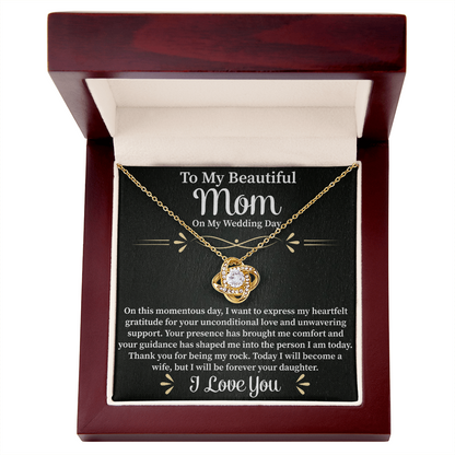 To My Beautiful Mom Love Knot Necklace – Mother Gift Necklace with Message Card – Meaningful Birthday or Christmas Gift for Mom