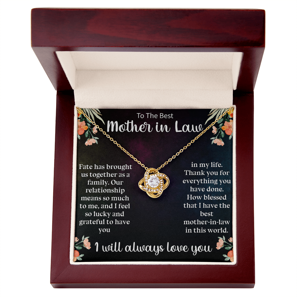 To the Best Mother-in-Law Love Knot Necklace – Meaningful Gift for Mother-in-Law – Sentimental Jewelry with Message Card