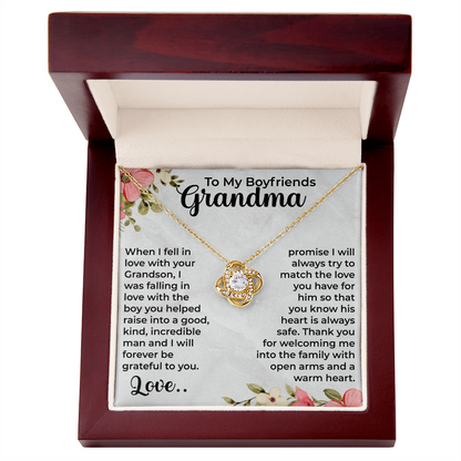 To My Boyfriend's Grandma Love Knot Necklace, Mothers day Gift Ideas for Boyfriend's Grandmother, Gifts for Boyfriend's Grandma, Grandparents Day, Thank You Gift
