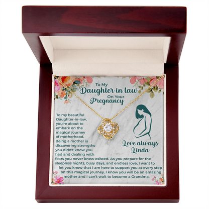 Pregnant Daughter-in-Law Love Knot Necklace - Message Card to Expecting Mom - Baby Shower Necklace for Mom-to-be Daughter-in-Law - Ready to Be Loved
