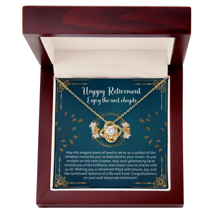 Happy Retirement Love Knot Necklace – Retirement Gift for Women – Meaningful Jewelry with Message Card