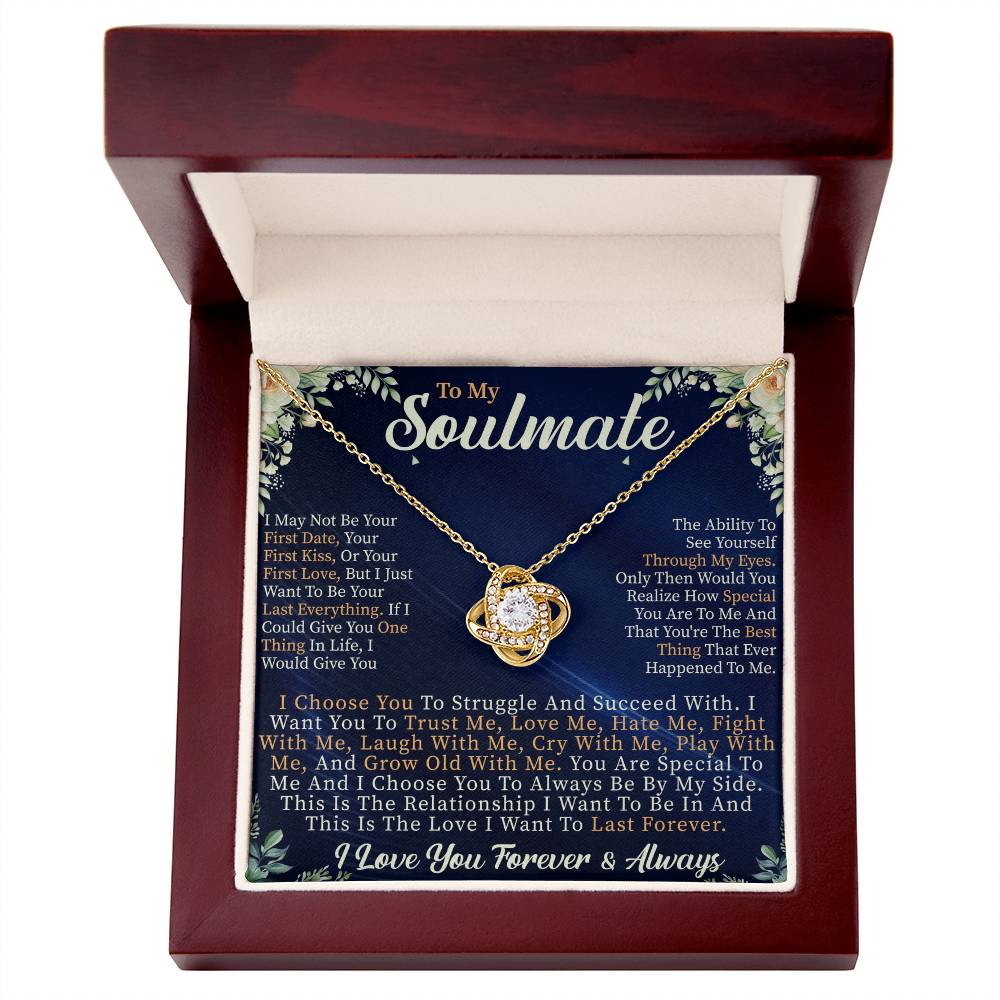 To My Soulmate Love Knot Necklace – Romantic Gift for Her – Anniversary, Valentine's Day, or Birthday Jewelry