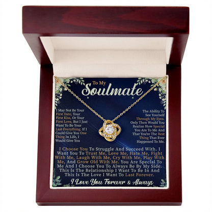 To My Soulmate Love Knot Necklace – Romantic Gift for Her – Anniversary, Valentine's Day, or Birthday Jewelry