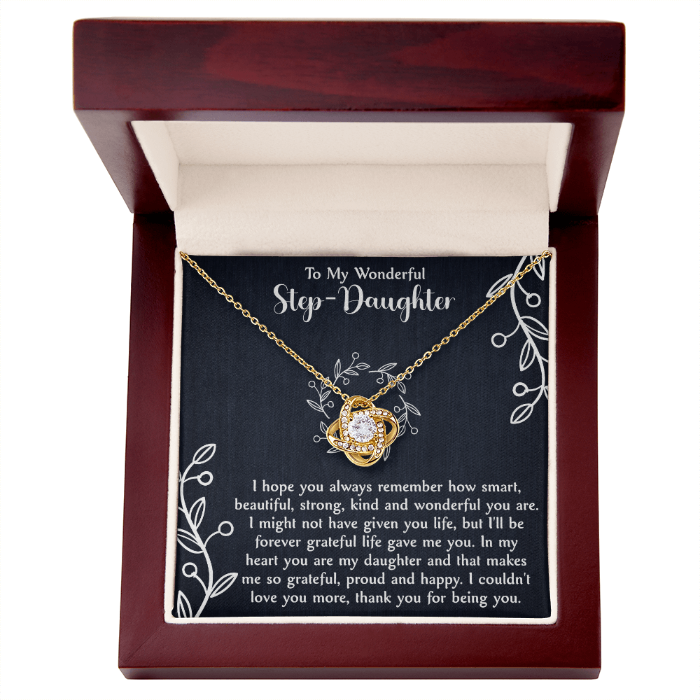 Love Knot Necklace for Step Daughter – Bonus Daughter Gift from Stepmom or Stepfather – Elegant Stepdaughter Jewelry with Message Card