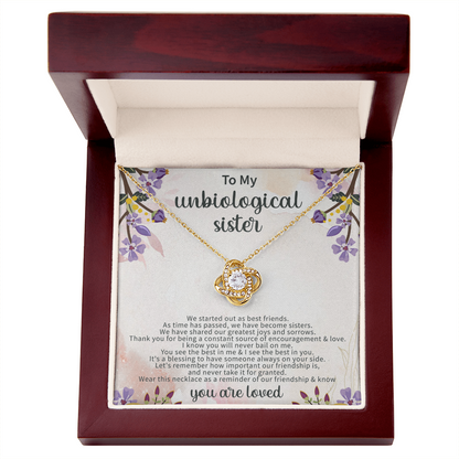 To My Unbiological Sister Love Knot Necklace – Soul Sister Gift – Meaningful Friendship Jewelry with Message Card