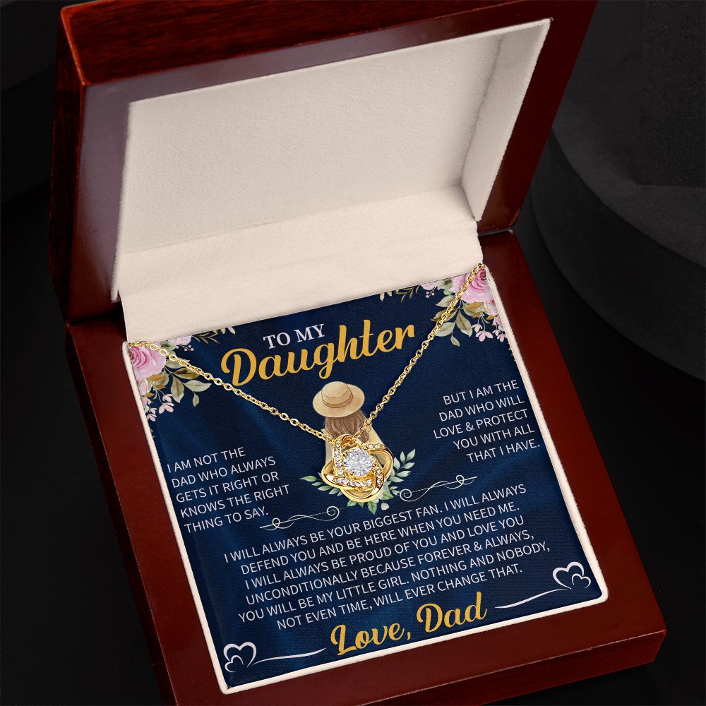 To My Daughter Love Knot Necklace – Meaningful Gift from Mom or Dad – Sentimental Jewelry with Message Card