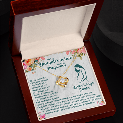 Pregnant Daughter-in-Law Love Knot Necklace - Message Card to Expecting Mom - Baby Shower Necklace for Mom-to-be Daughter-in-Law - Ready to Be Loved