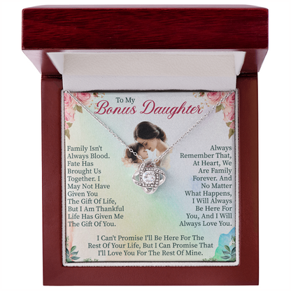To My Bonus Daughter Love Knot Necklace – Meaningful Gift for Bonus Daughter – Sentimental Jewelry with Message Card