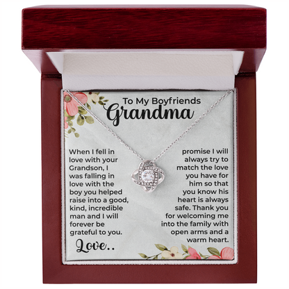 To My Boyfriend's Grandma Love Knot Necklace, Mothers day Gift Ideas for Boyfriend's Grandmother, Gifts for Boyfriend's Grandma, Grandparents Day, Thank You Gift