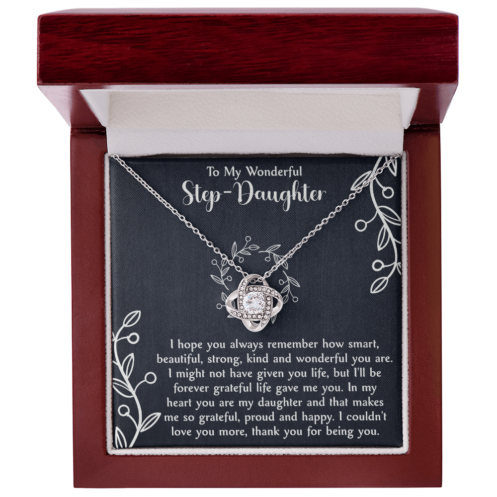 Love Knot Necklace for Step Daughter – Bonus Daughter Gift from Stepmom or Stepfather – Elegant Stepdaughter Jewelry with Message Card