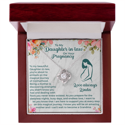 Pregnant Daughter-in-Law Love Knot Necklace - Message Card to Expecting Mom - Baby Shower Necklace for Mom-to-be Daughter-in-Law - Ready to Be Loved
