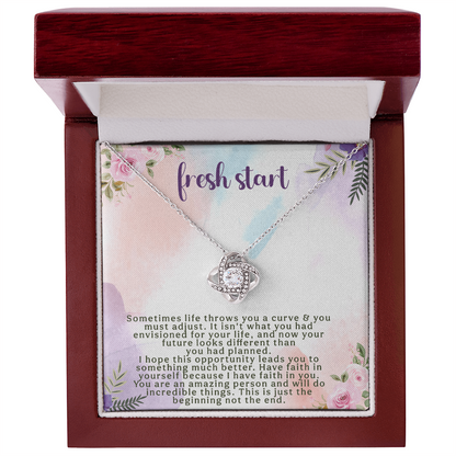 Fresh Start Love Knot Necklace – New Beginning Gift – Encouragement Jewelry with Inspirational Message Card