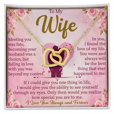 To My Wife Interlocking Hearts Necklace, Soulmate Wife Gift, Anniversary Gift for Wife, Two Hearts Jewelry, Birthday Gift for Her, Romantic Gift