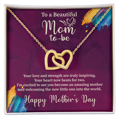 To A Beautiful Mom-To-Be Interlocking Hearts Necklace - Gift for Pregnant Expecting Mom