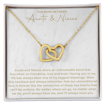 The Bond Between Aunt and Niece Interlocking Hearts Necklace, This Necklace Is A Reminder That Side By Side Or Miles Apart, We Are Connected By Heart
