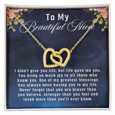 To My Beautiful Niece, Interlocking Hearts Necklace Message Card, Straighten Your Crown Necklace, Aunt Niece Necklace, Niece Birthday Gift