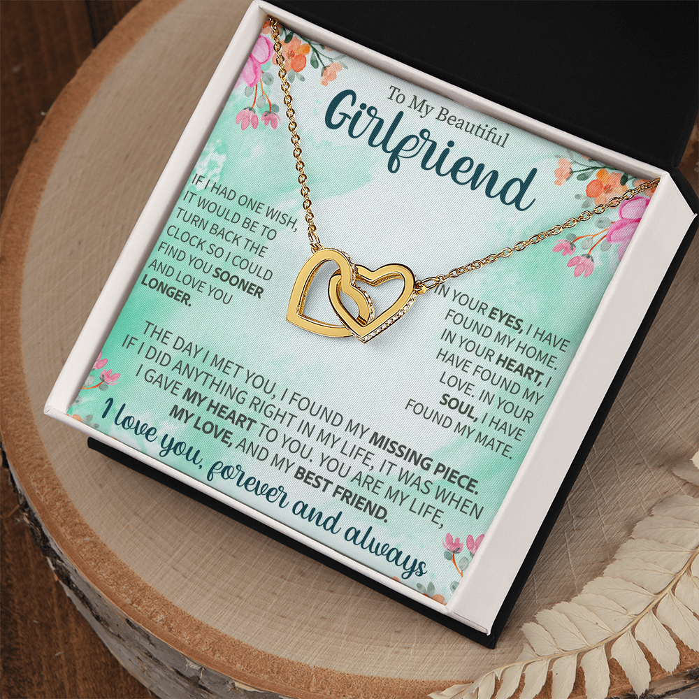 Interlocking Hearts Necklace for Girlfriend – To My Beautiful Girlfriend Gift – Meaningful Love Jewelry with Message Card