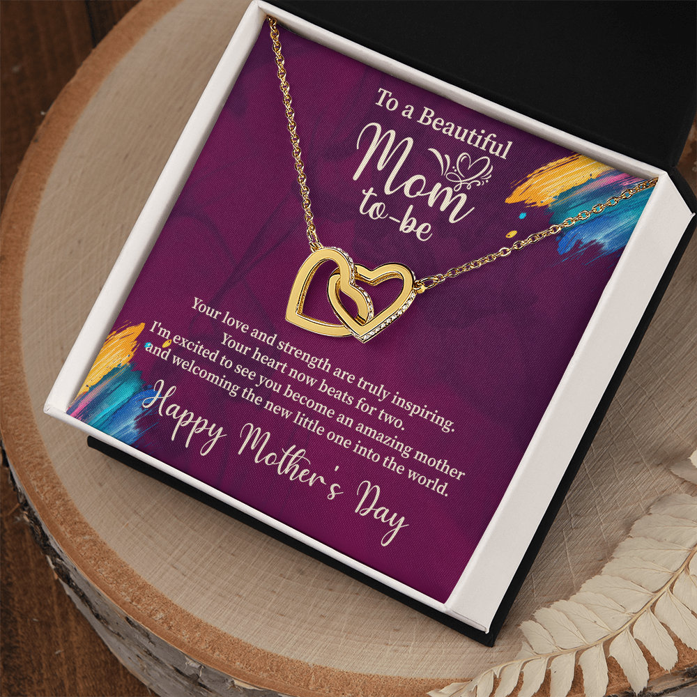 To A Beautiful Mom-To-Be Interlocking Hearts Necklace - Gift for Pregnant Expecting Mom