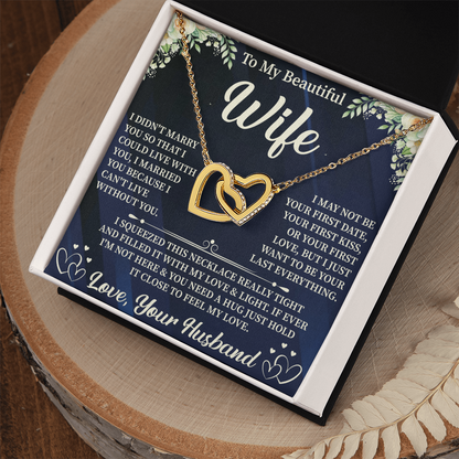 To My Beautiful Wife Interlocking Hearts Necklace – Romantic Gift for Wife – Anniversary, Birthday, or Valentine Jewelry