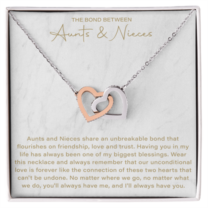 The Bond Between Aunt and Niece Interlocking Hearts Necklace, This Necklace Is A Reminder That Side By Side Or Miles Apart, We Are Connected By Heart