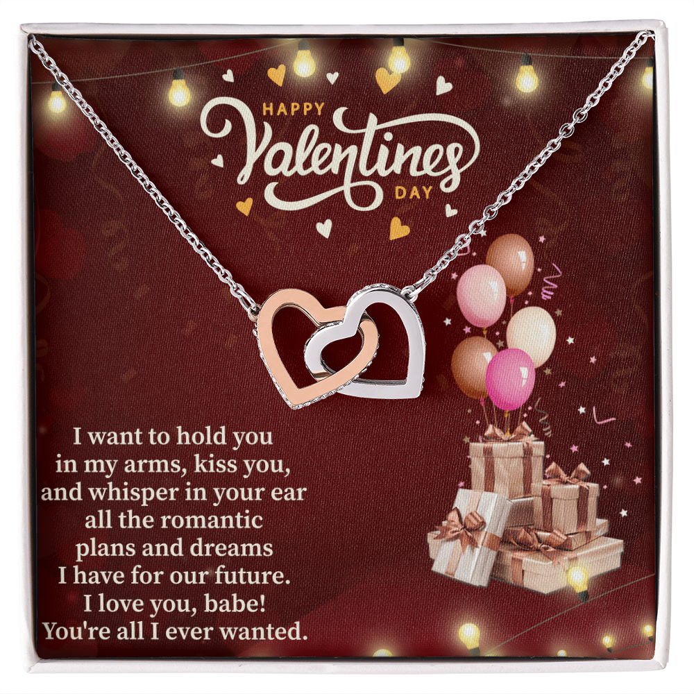 Happy Valentine's Day Interlocking Hearts Necklace – Romantic Gift for Her – Valentine Heart Jewelry with Message Card