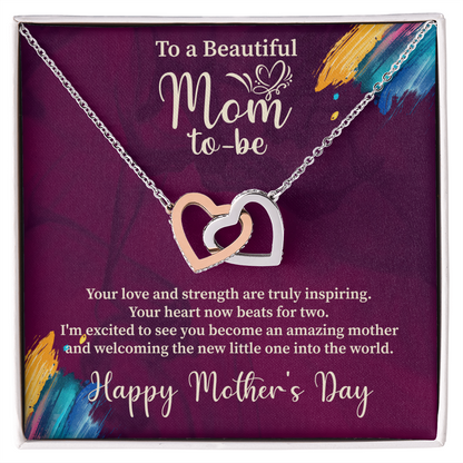 To A Beautiful Mom-To-Be Interlocking Hearts Necklace - Gift for Pregnant Expecting Mom