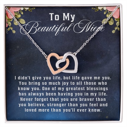 To My Beautiful Niece, Interlocking Hearts Necklace Message Card, Straighten Your Crown Necklace, Aunt Niece Necklace, Niece Birthday Gift