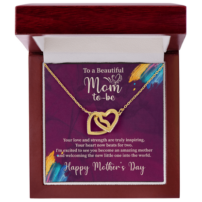 To A Beautiful Mom-To-Be Interlocking Hearts Necklace - Gift for Pregnant Expecting Mom