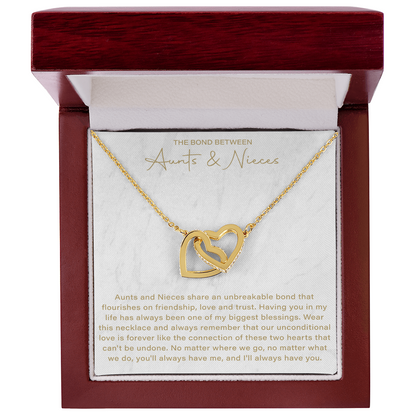 The Bond Between Aunt and Niece Interlocking Hearts Necklace, This Necklace Is A Reminder That Side By Side Or Miles Apart, We Are Connected By Heart