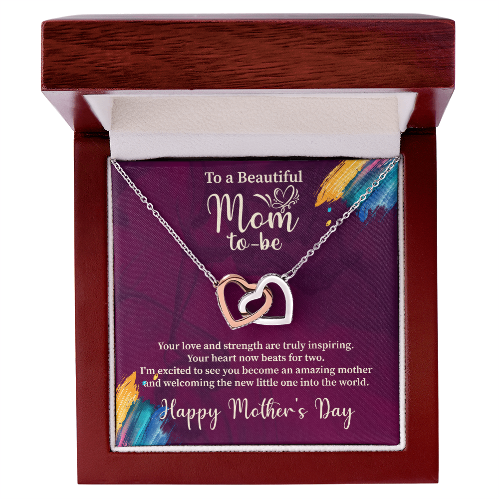 To A Beautiful Mom-To-Be Interlocking Hearts Necklace - Gift for Pregnant Expecting Mom
