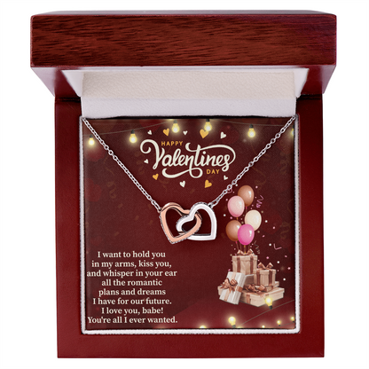 Happy Valentine's Day Interlocking Hearts Necklace – Romantic Gift for Her – Valentine Heart Jewelry with Message Card