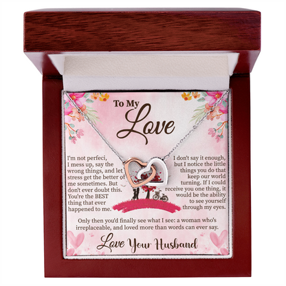 To My Love Interlocking Hearts Necklace – Romantic Gift for Her – Anniversary, Valentine's Day, or Birthday Jewelry