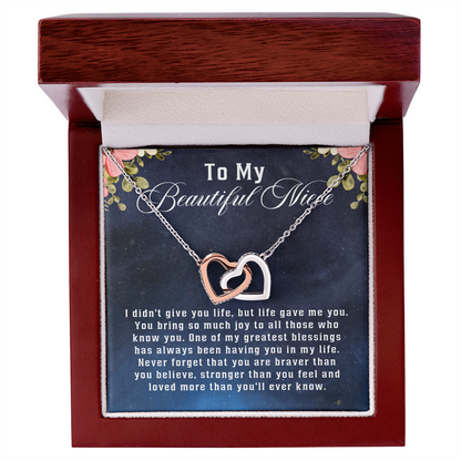 To My Beautiful Niece, Interlocking Hearts Necklace Message Card, Straighten Your Crown Necklace, Aunt Niece Necklace, Niece Birthday Gift