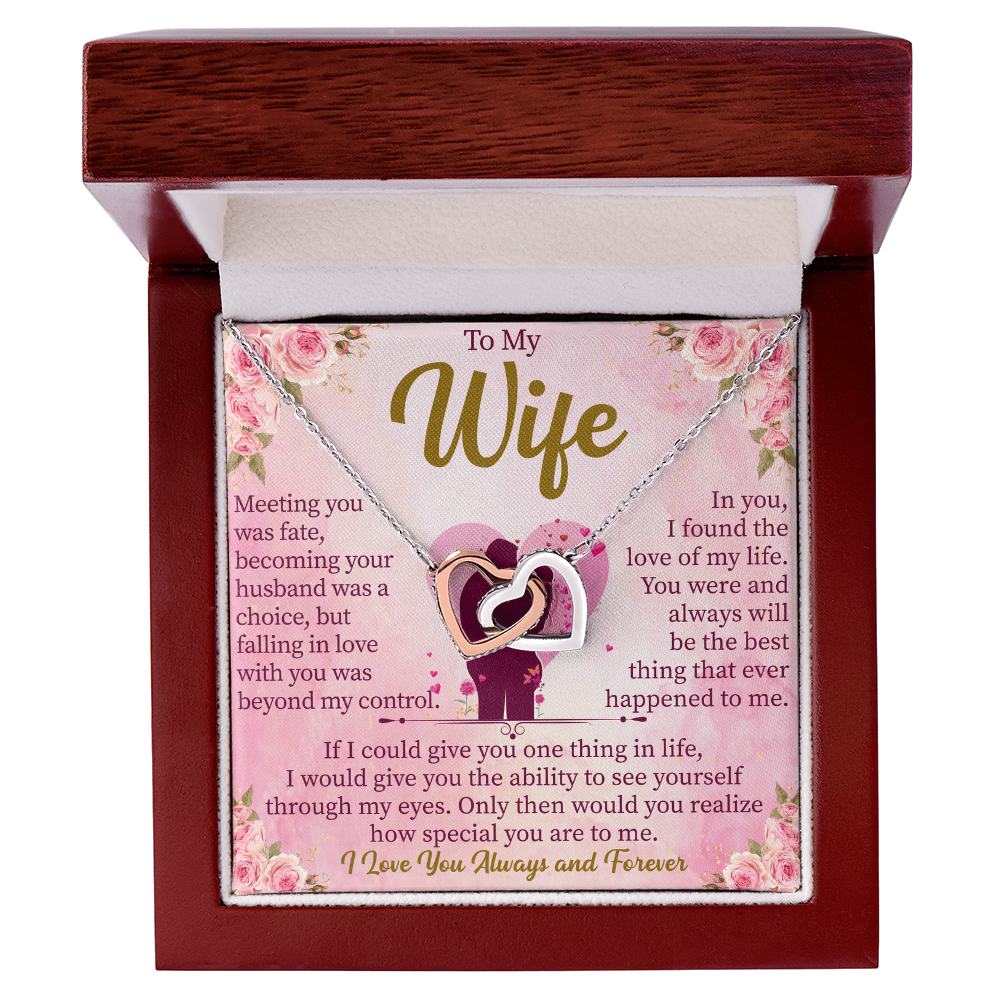 To My Wife Interlocking Hearts Necklace, Soulmate Wife Gift, Anniversary Gift for Wife, Two Hearts Jewelry, Birthday Gift for Her, Romantic Gift