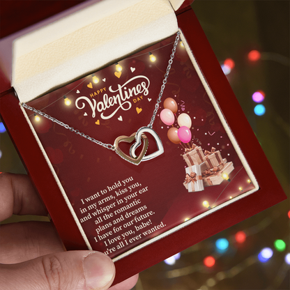 Happy Valentine's Day Interlocking Hearts Necklace – Romantic Gift for Her – Valentine Heart Jewelry with Message Card