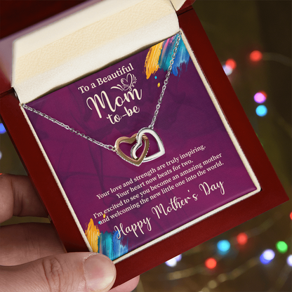To A Beautiful Mom-To-Be Interlocking Hearts Necklace - Gift for Pregnant Expecting Mom