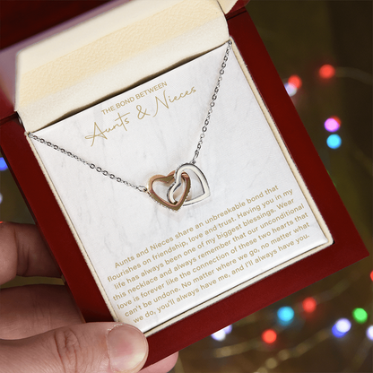 The Bond Between Aunt and Niece Interlocking Hearts Necklace, This Necklace Is A Reminder That Side By Side Or Miles Apart, We Are Connected By Heart