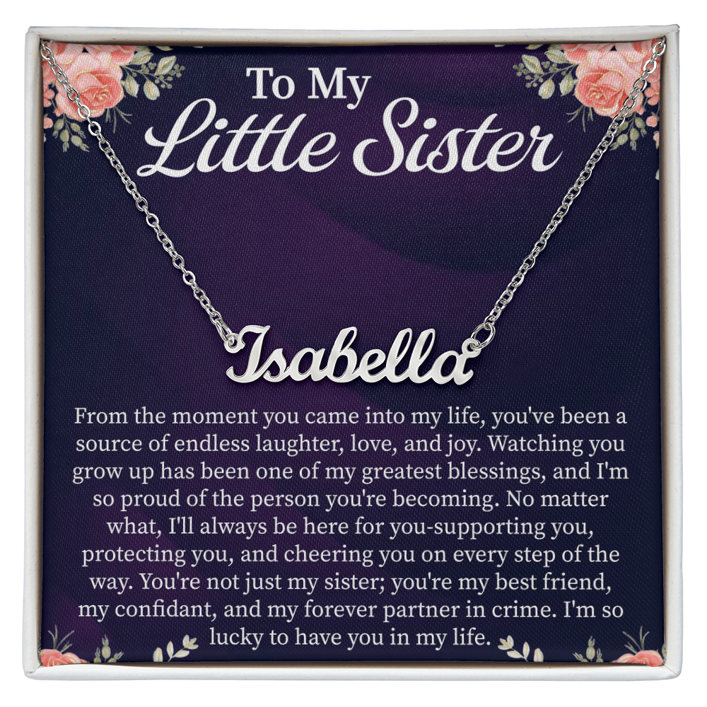 To My Little Sister Custom Name Necklace – Personalized Gift for Sister – Meaningful Jewelry with Message Card