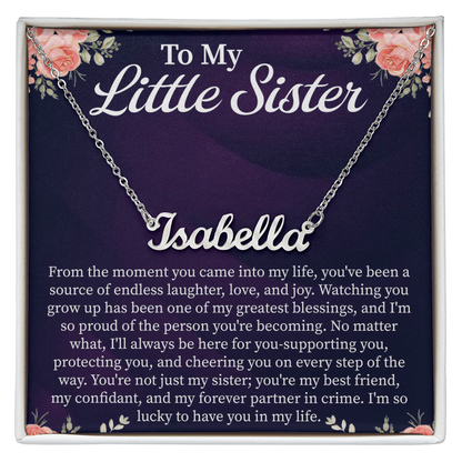 To My Little Sister Custom Name Necklace – Personalized Gift for Sister – Meaningful Jewelry with Message Card