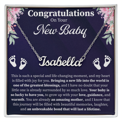 Congratulations on Your New Baby Custom Name Necklace – Personalized New Mom Gift – Meaningful Jewelry with Message Card
