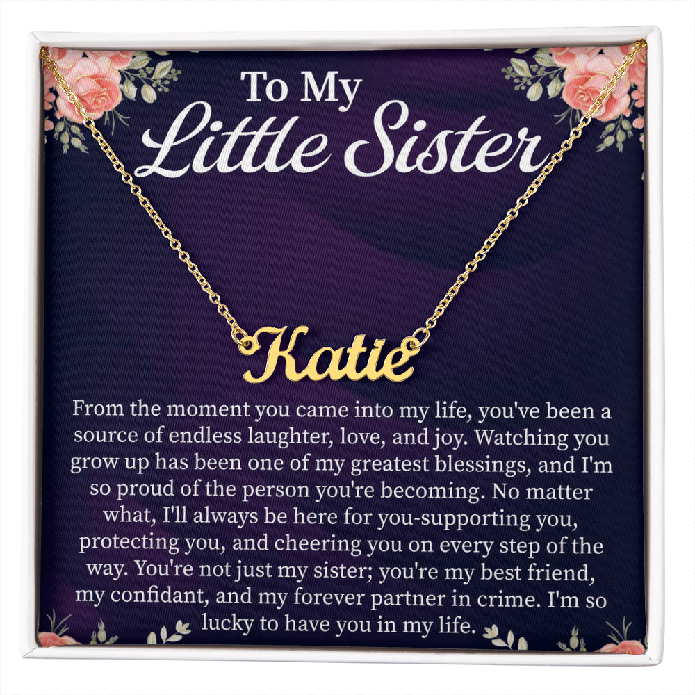 To My Little Sister Custom Name Necklace – Personalized Gift for Sister – Meaningful Jewelry with Message Card