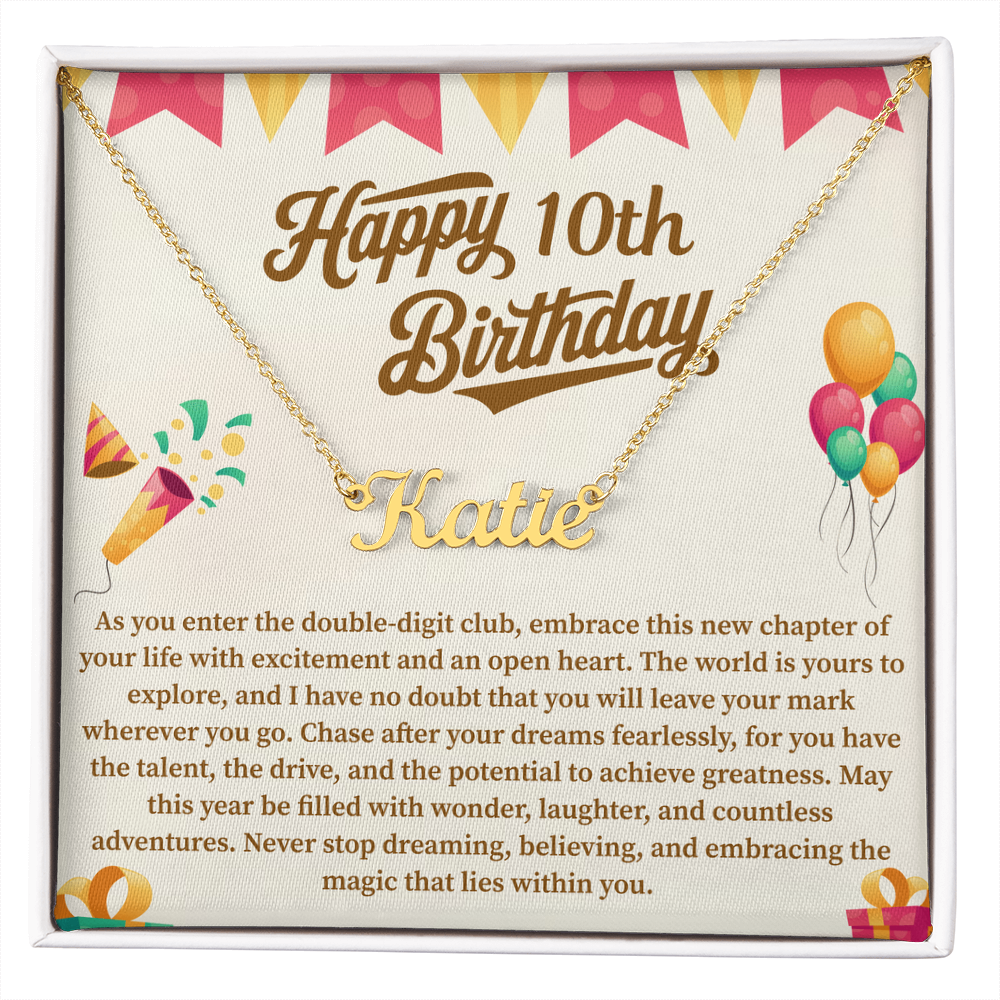 Happy 10th Birthday Custom Name Necklace – Personalized Birthday Gift for Girl – Cute Name Jewelry with Message Card