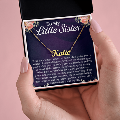 To My Little Sister Custom Name Necklace – Personalized Gift for Sister – Meaningful Jewelry with Message Card