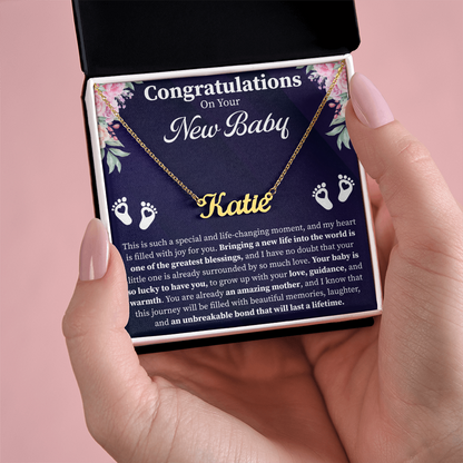 Congratulations on Your New Baby Custom Name Necklace – Personalized New Mom Gift – Meaningful Jewelry with Message Card