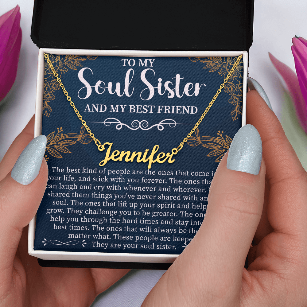 To My Soul Sister & Best Friend Custom Name Necklace – Personalized Friendship Gift – Meaningful Jewelry with Message Card